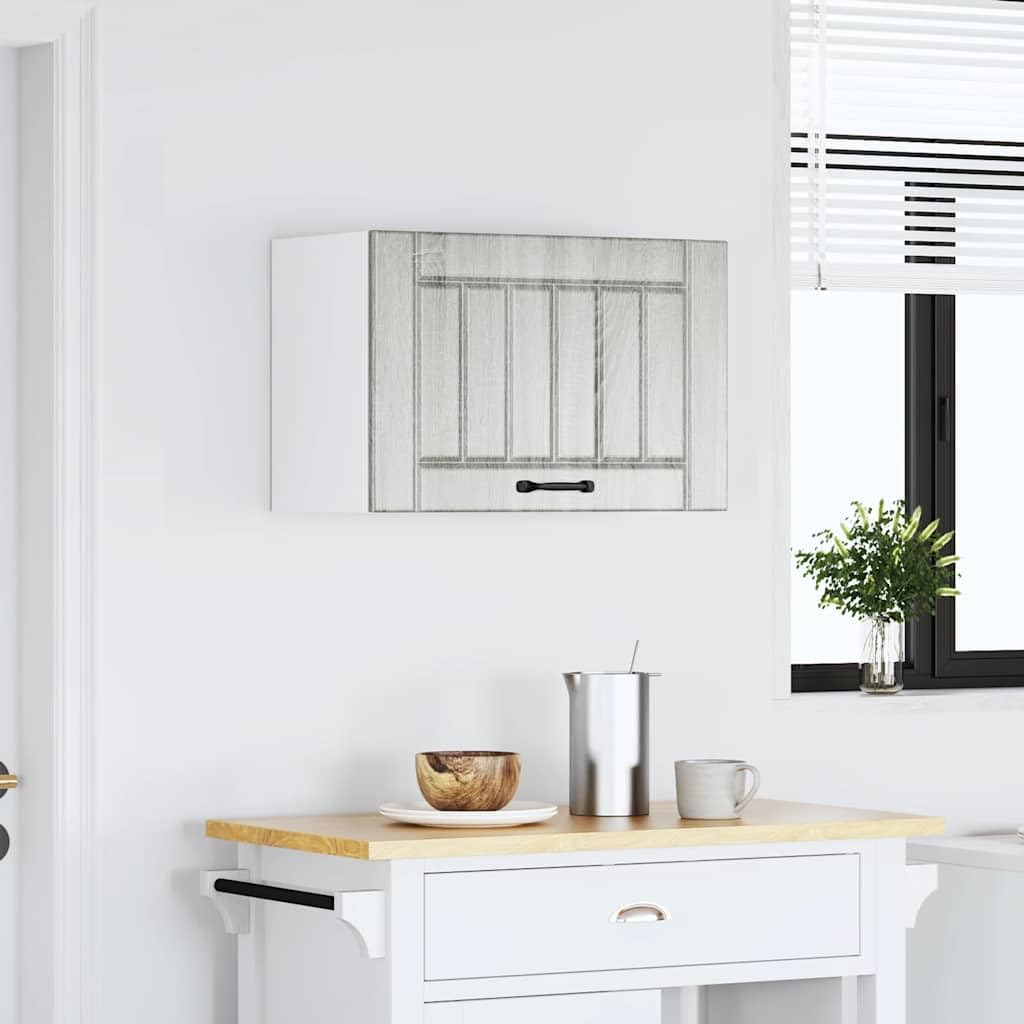Küchen-Hängeschrank Lucca Grau Sonoma Holzwerkstoff 60 x 31 x 40 cm mit Glastüren, Stauraum für Küche und Esszimmer, Hängeregal für Geschirr, Vorratsschrank und Organizer