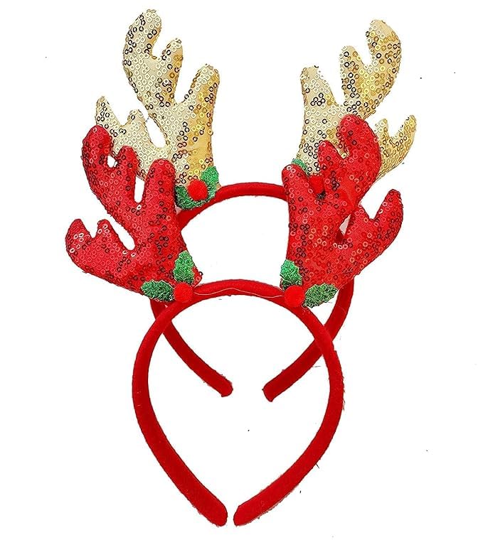 Stylie Modern Alternatives Christmas Glitter Reindeer Antlers Headband, Deer Horn Hairband for Birthday, Christmas Party, Gift for Children, Girls, Red Pack of 1