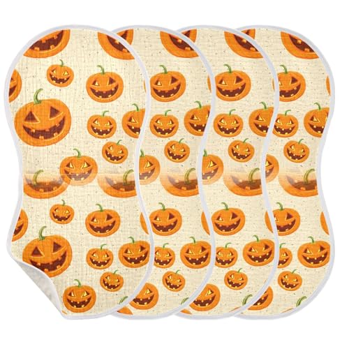 Muslin Baby Burp Cloths Set of 4, Soft Absorbent Orange Pumpkin Speckles Cotton Burping Cloth, Milk Spit Up Rags for Newborn Unisex, 22 x 11 Inch