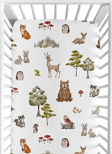 Image of Sweet Jojo Designs Fitted Baby Crib Sheets (Woodland Animals) for Boys or Girls, Infant Nursery, Toddler Room - Standard Size (Forest Animal Friends, Neutral, Watercolor, Brown Bear, Hedgehog, Fox)