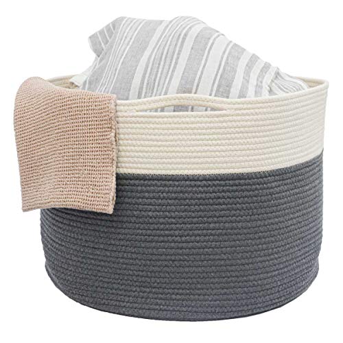 Cesto Grande In Corda Di Cotone Intrecciato, Portacoperte E Organizer Multiuso, Rotondo 45x40 Cm, Beige Naturale