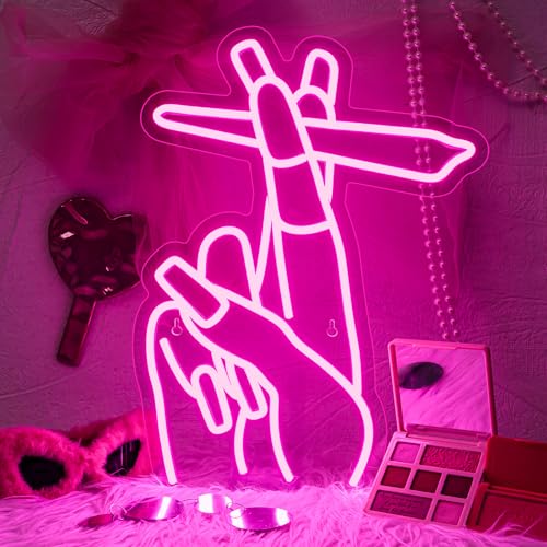 Image of WLHOPE Pink Led Hand Neon Sign for Wall Decor Gesture USB Nail Hand Man Cave Neon Light Sign for Bedroom Home Bar Girls Room Nail Room Salon Party Decor Gift for Women