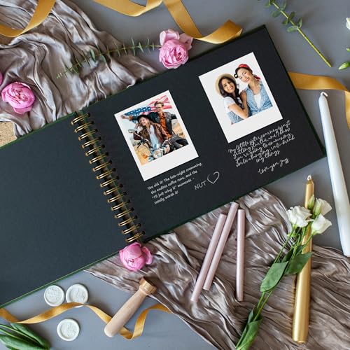 Image of Photo Guest Book to Sign in, Personalized Spiral Scrapbook for Polaroid Instax Pictures, Wedding, Anniversary, Valentine's Day Gift (Red, Small - 8.3x8.3 inch)