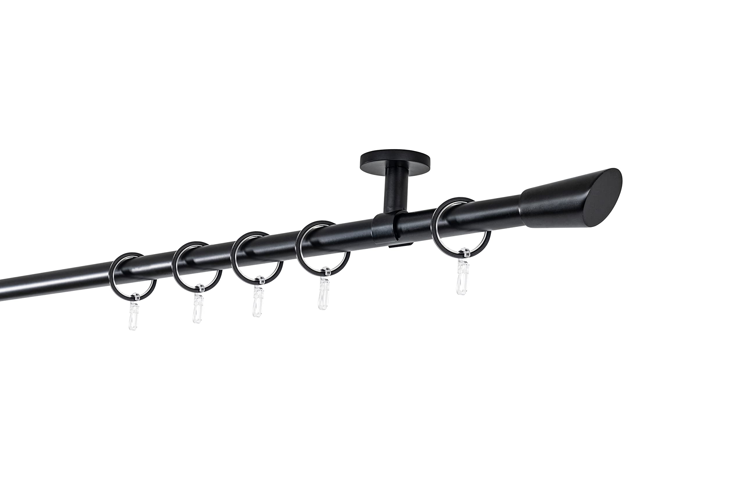 Gardinenstange auf Maß 20mm Rag 1-lauf Vorhangstange Deckenträger 4cm Stilgarnitur mit Ringen für Vorhänge 220cm Schwarz