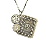 Dreuyet Steampunk Gear Pendant Necklace for Women Personalized Punk Vintage Gothic Love Heart Owl Butterfly Honey Bee Insect Chain Sweater Steam Gear Pendant Necklace Jewelry (Bronze clock)