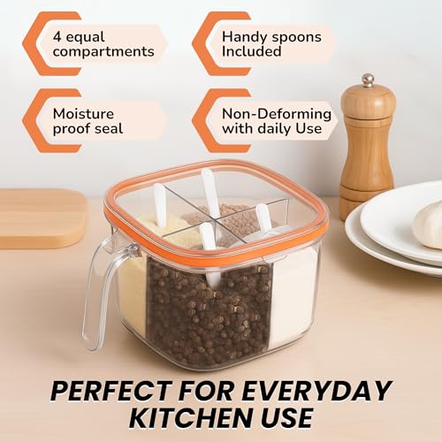 Image of 4-in-1 Masala Spice Container with Lid - BPA Free Plastic Seasoning Organizer Box with Flip Top Closure -Multipurpose Kitchen Storage Container for Spices, Dry Fruits & Condiments
