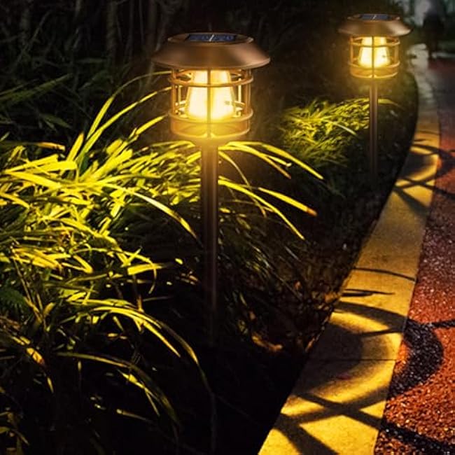 Solar Pathway Lights 8PK Outdoor Garden Yard Lights Waterproof Auto-on/Off Landscape for Lawn Patio Walkway Warm Light (Brown), PTH-080