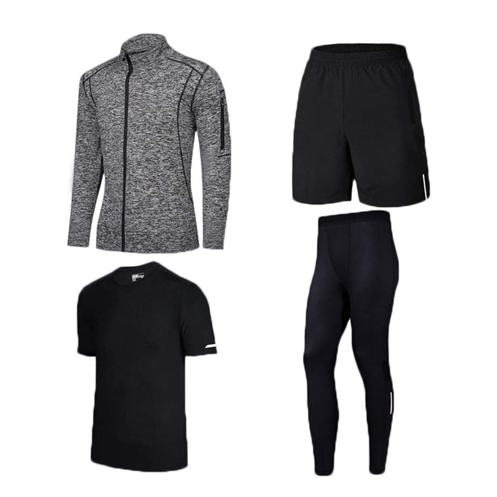 Moda odzież fitness, strój sportowy, czteroczęściowy strój męski, rajstopy sportowe, odzież treningowa, elegancka odzież sportowa, zestaw 2 l