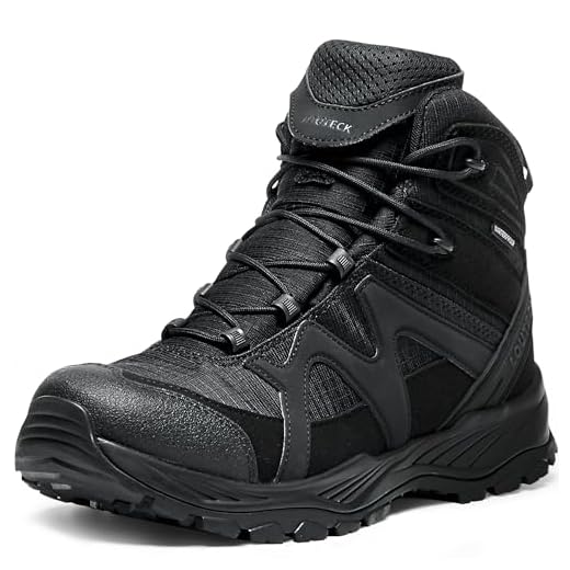 Louteck Botas masculinas militares e táticas – Botas pretas impermeáveis e confortáveis para homens, perfeitas para trabalho, EMS, caminhadas e combate, Preto, 9.5 Wide