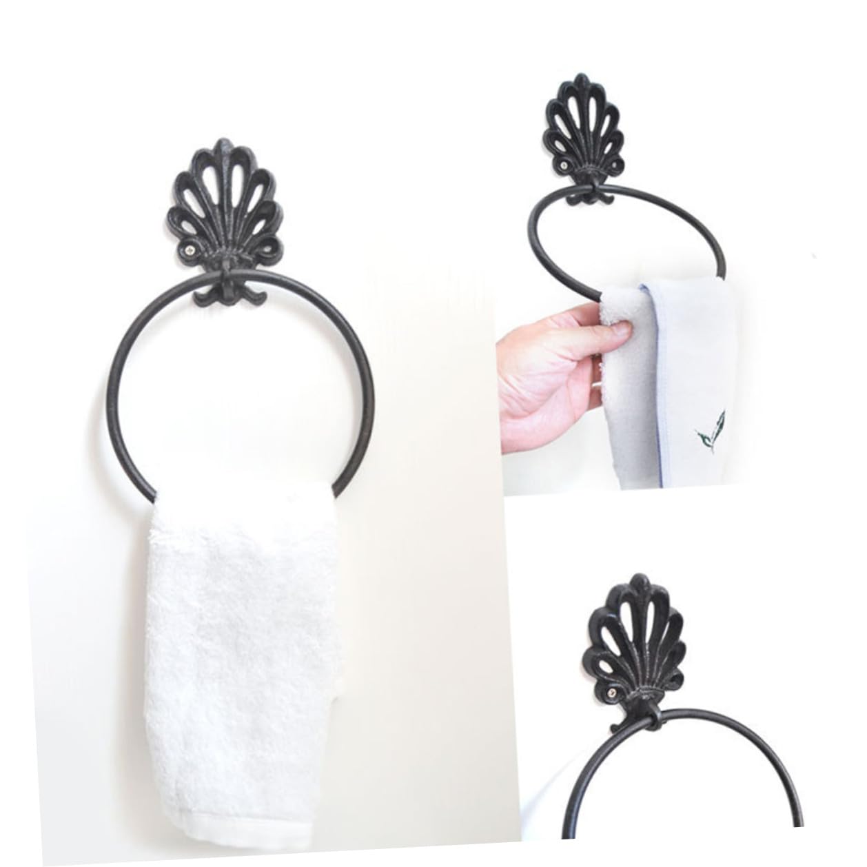 Toalleros de Baño de Hierro Forjado Negro Fácil Instalación y Almacenamiento 2 Piezas Anillo Redondo Ideales para Colgar Toallas en Baño