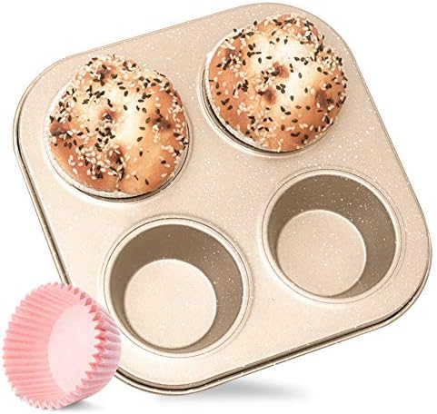 Muffin Pan,4 Cup Non-Stick Carbon Steel Cupcake Pan/ Bakeware/Non-Stick Muffin Tin/Cupcake Cup,Easy to Clean ， Carbon Steel Muffin Tray Standard Baking Mold Pan for Oven Baking