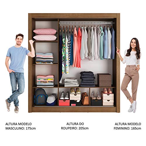 Image of Madesa Monaco Wardrobe, 3 Sliding Doors, Engineered Wood, Aluminium Handles, 170 cm Width, Brown, for Bedroom Storage