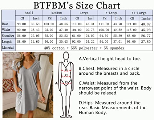 Btfbm Women's V-Neck Short Sleeve Dresses Solid Color Casual Loose Fit T-Shirt Tunic Short Dress Pajamas Striped Print(Grey, Large) #TOP4