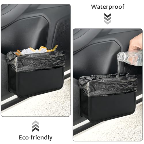 Accmor Collapsible Car Trash Can, Leather Vehicle Garbage Organizer Bin Holder with One Roll Trash Bag, Foldable Hanging Mini Cars Storage Bag Container for Auto, SUV (Black) by Accmor - Image 2