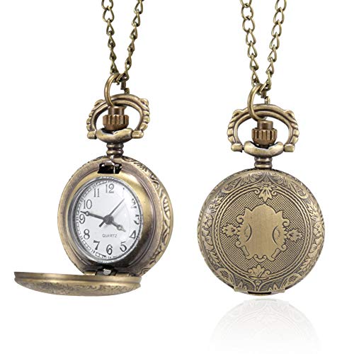 Proglam 1pc Men Women Pocket Watch Vintage Shield Carved Case with Chain