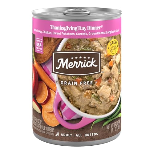 Merrick Grain Free Wet Dog Food, Premium Gluten Free Canned Adult Dog Food, Thanksgiving Day Dinner - (Pack of 12) 12.7 oz. Cans
