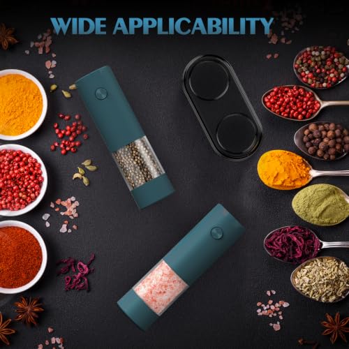 Image of Electric Salt and Pepper Grinder Set Automatic Battery Pepper Mill Shakers Adjustable Coarseness Upgraded Larger Capacity with Led Home and Kitchen Appliances(Teal)