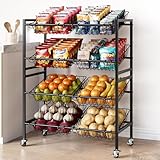 Evermagin Cesta de frutas y verduras de 4 niveles para cocina, (negro)