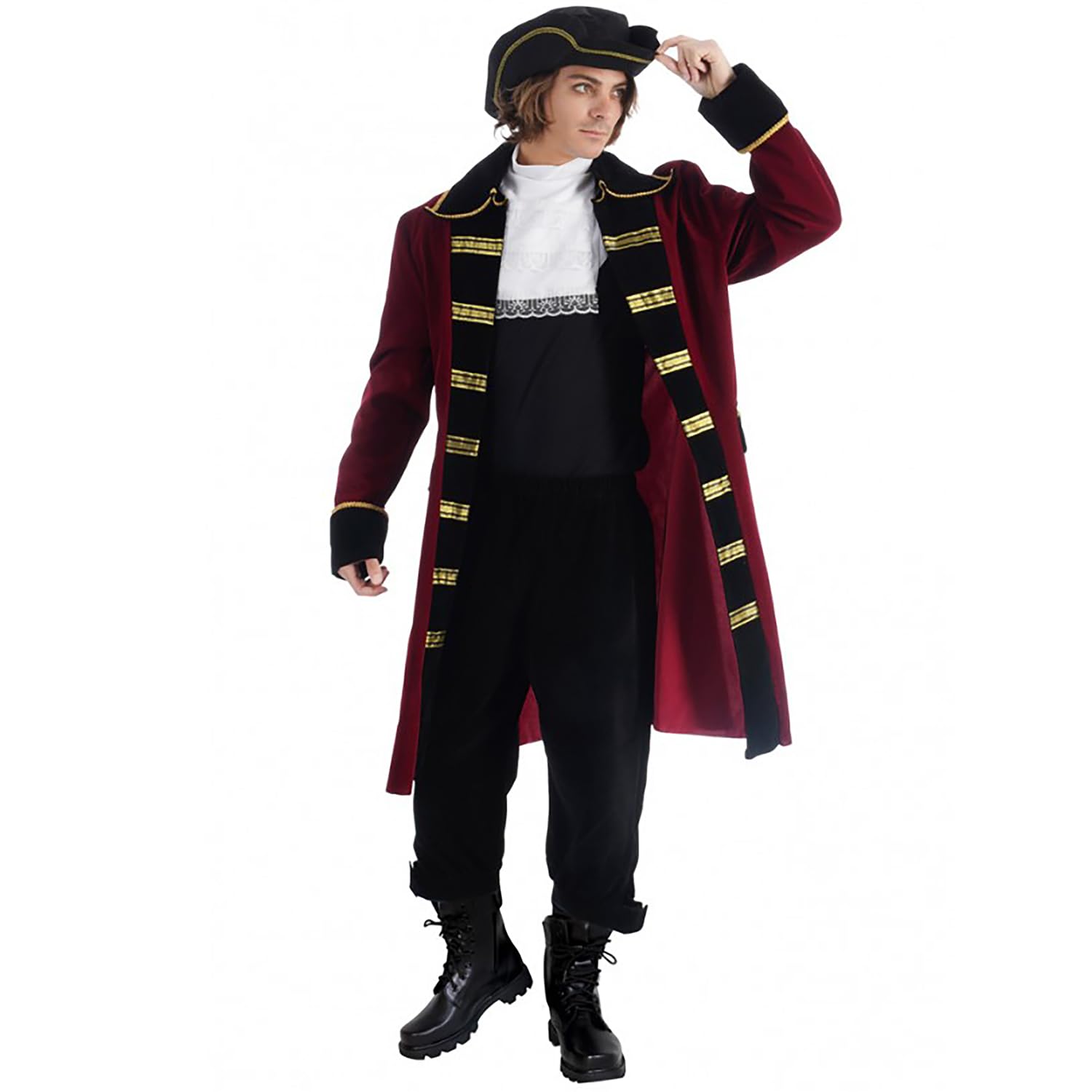 Costume da pirata Capitano Edward, da uomo, taglia M-XL, rosso, nero, con cappello, carnevale