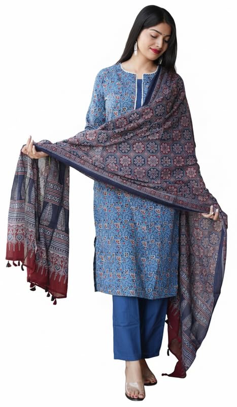 Ensemble kurti imprimé en coton avec dupatta pour femme indienne