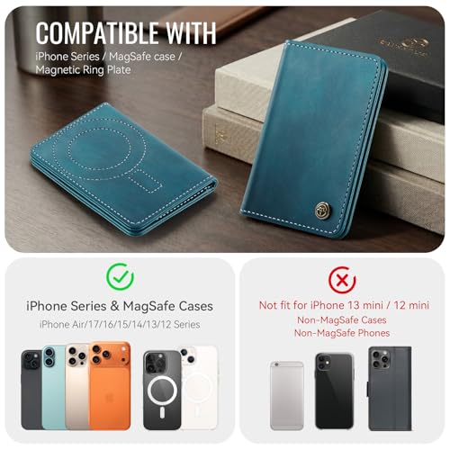 Image of Magnetic Wallet Card Holder with RFID Protection, PU Leather Slim Wallet, Strong Magnet Attachment for iPhone 18 /17 /16 /15 /14 /13 /12 Series Pro Max Plus Mini-Green