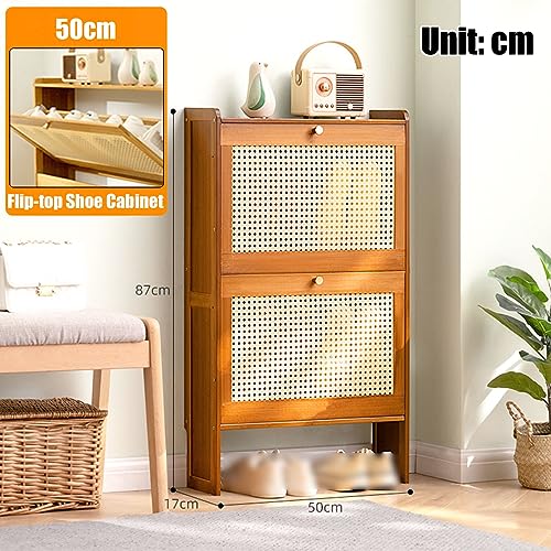 Meuble à chaussures en bois marron et rotin avec étagère fine - 3