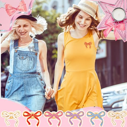 Image of Tondiamo 24 Pcs Girls Bow Enamel Pins Bulk Ribbon Lapel Pins for Women Girl Clothes Hats Bag Decor Holiday Gifts