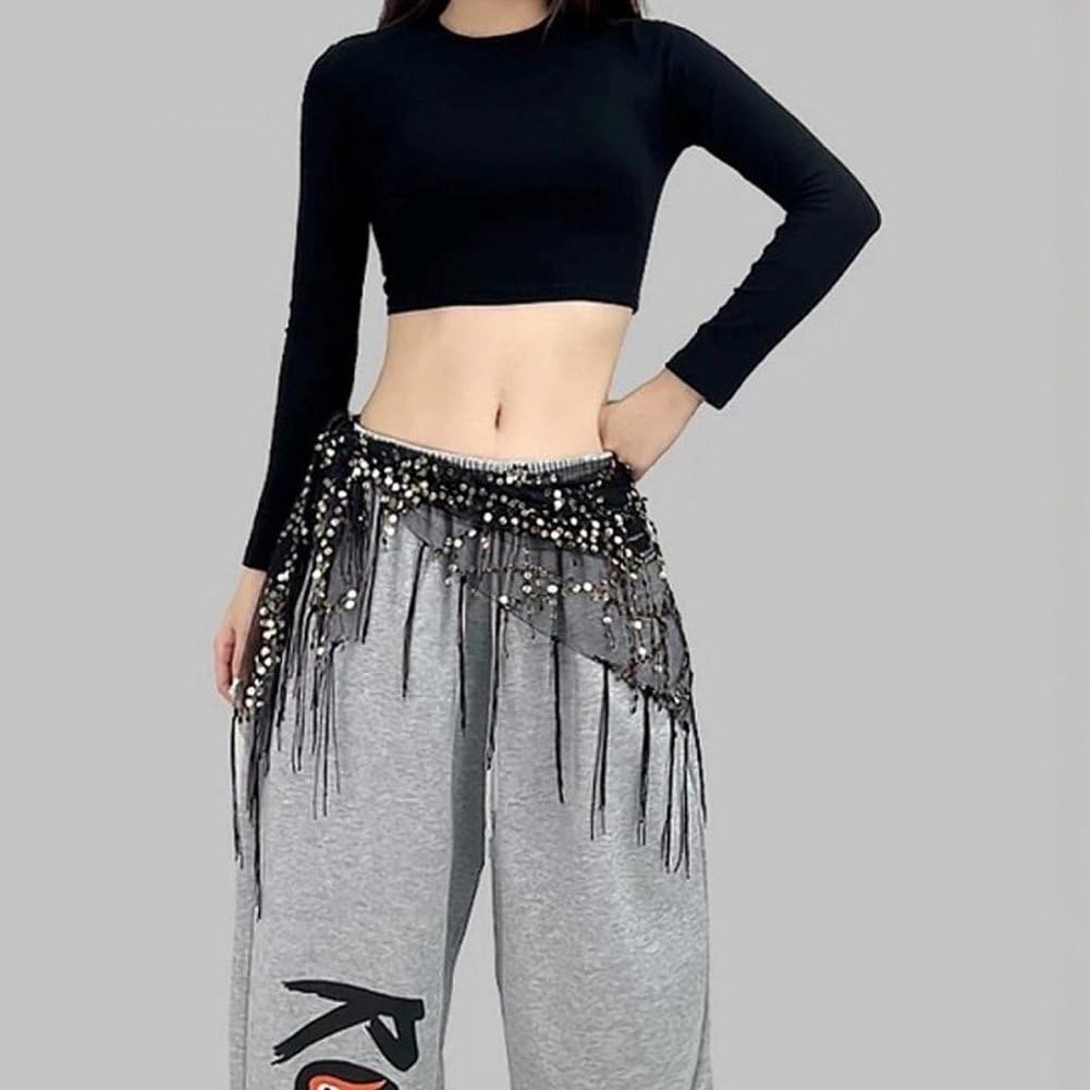 Falda con Lentejuelas, Pañuelo De Cadera, Borlas, Cinturón Brillante con Flecos, Falda Envolvente para Mujer, Espectáculo De Festival, Rave, Fiesta, Baile Callejero.