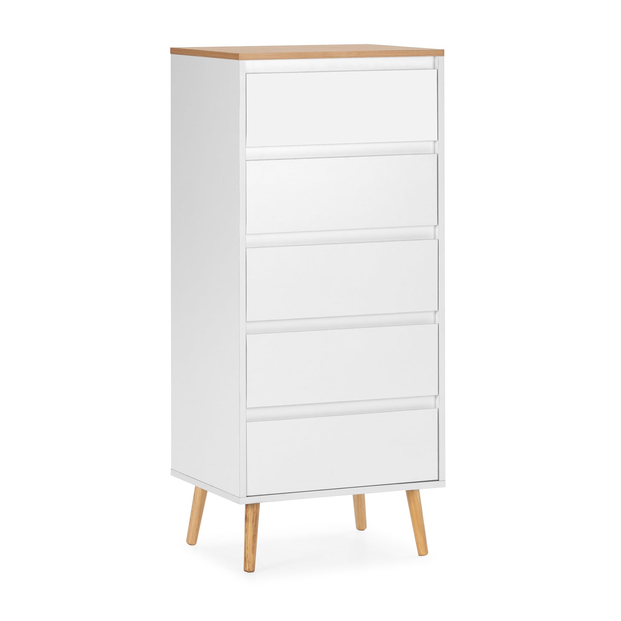 HOMN LIVING Cómoda Alta Desi 5 cajones Color Blanco, 50 cm (Ancho) 40 cm (Profundo) 115 cm (Altura)