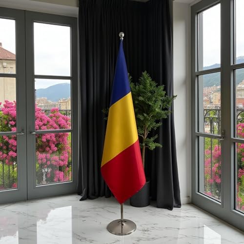 Drapeau Roumanie mât démontable et pied robuste, édition d'apparat - 8