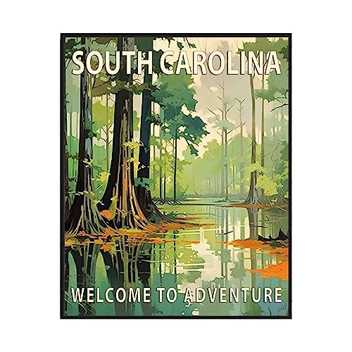 South Carolina Poster Art Print, Retro States Landscape Wall art Decor, Adventure Mountain and Scenery Painting for Bedroom, Living Room (South Carolina Scenery, 24x36 inches (Unframed))