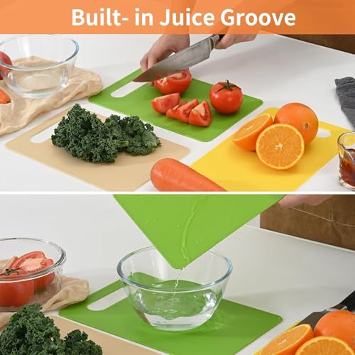 Image of Freshome Plastic Large (30 x 20 cm) Chopping Cutting Board for Kitchen (3 PC Set) Vegetables, Fruits & Cheese, with Knife and Vegetable Peeler BPA Free, Assorted Colours