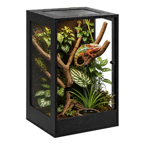 PROLEE 18 x 18 x 32 Tall Reptile Terrarium 45 Gallon Glass Chameleon Cage Vertical Crested Gecko Tank with Ventilated Mesh Top Front Opening Rainforest Habitat Black