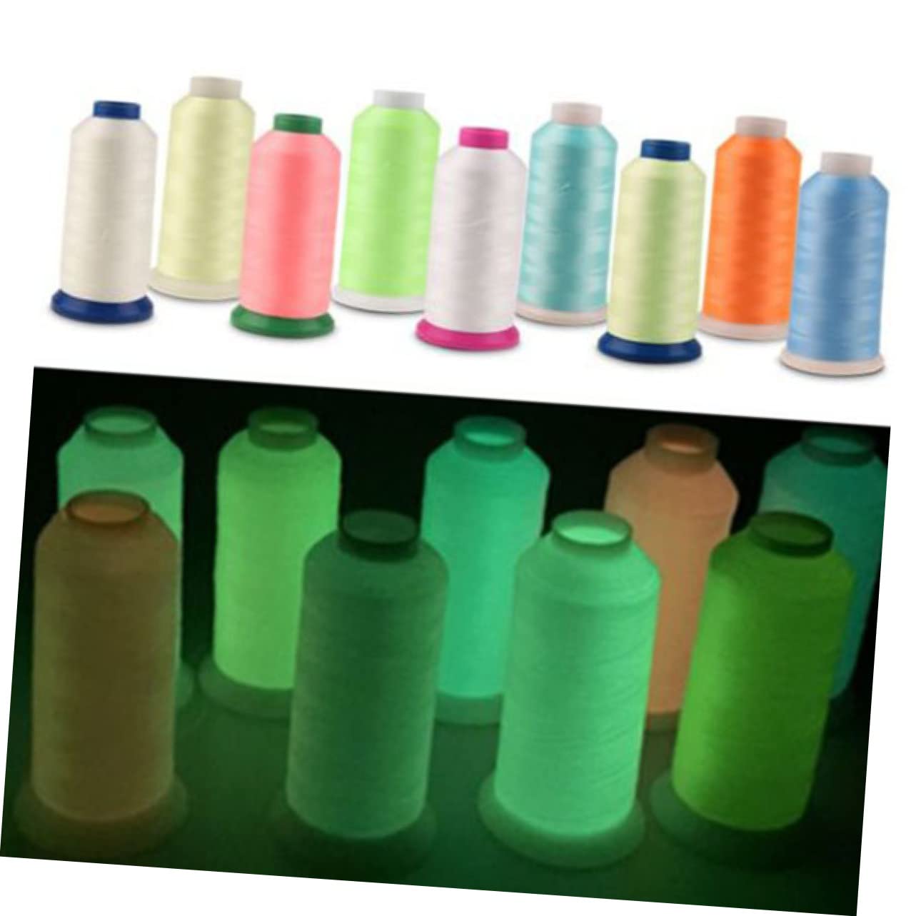 SHINEOFI 2piezas Hilo De Coser Luminiscente De Yards Color Azul Hilo De Bordar Que Brilla La Oscuridad Para Costura Acolchado y Manualidades