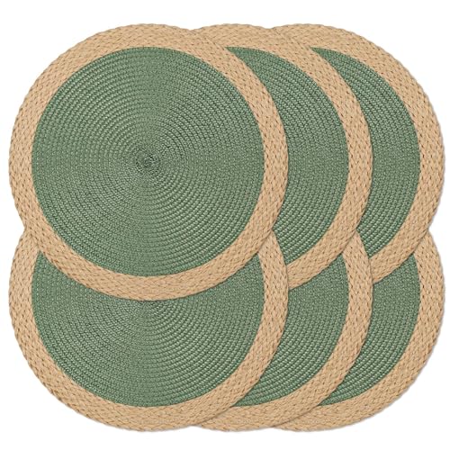 Noctiflorous Manteles individuales redondos trenzados, juego de 6 manteles individuales de 15 pulgadas, lavables, resistentes al calor, para mesa de comedor, antideslizantes, para interiores y