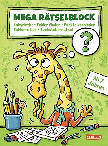 Carlsen - Mega Rätselblock – Labyrinthe, Fehler finden, Punkte verbinden, Zahlenrätsel, Buchstabenrätsel: ab 7 Jahre (1) - -50%