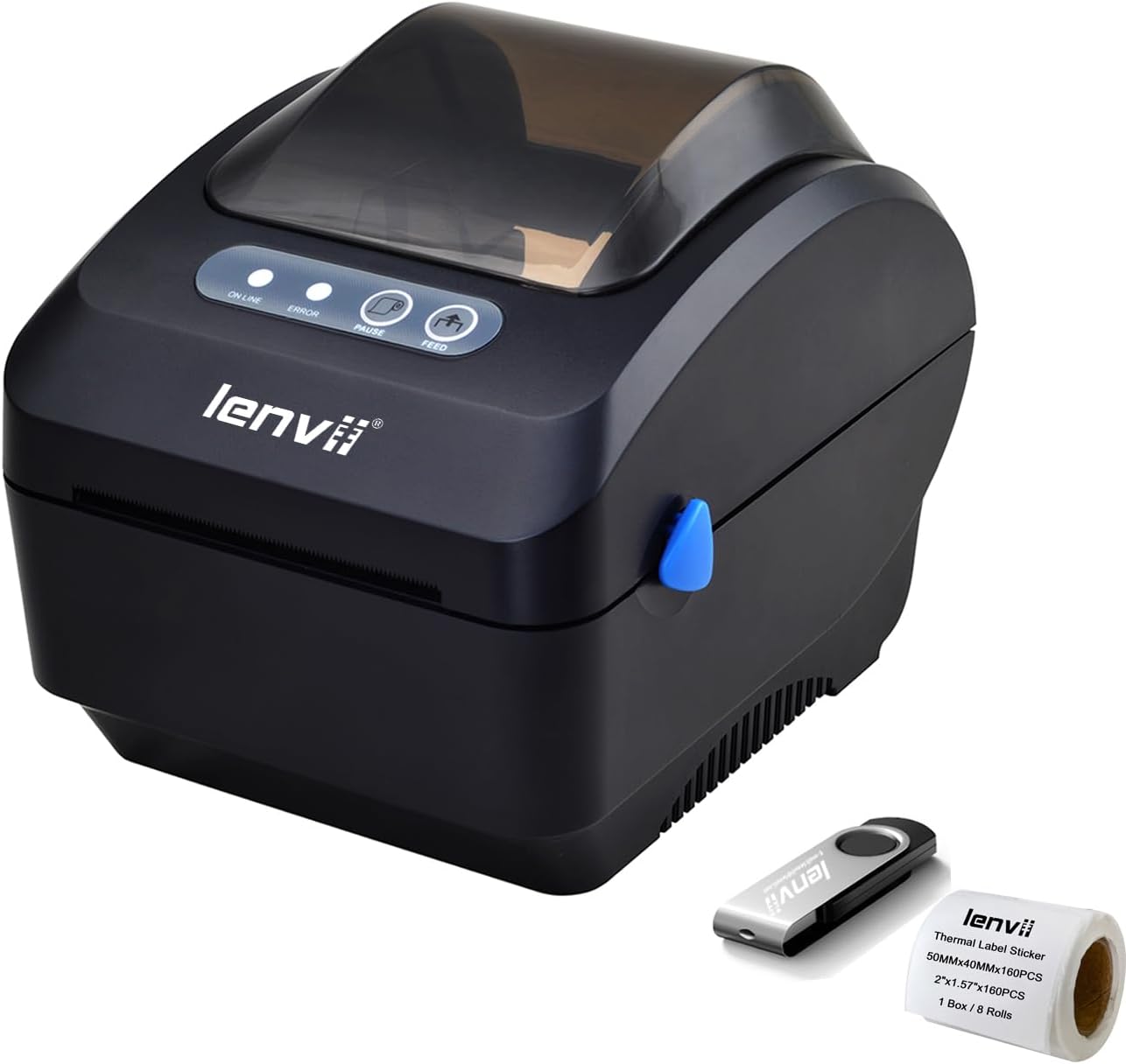 LENVII LV-333B Thermal Label Printer 3 Inch Thermal Barcode Printer 80mm Shipping Printer for Small Business & Packages, Barcode, Address Labels, Rolls or Foldable Thermal Labels Support USB (black)