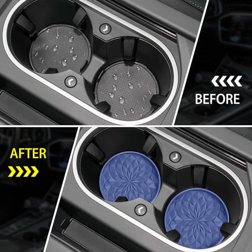 Image of ME.FAN Car Coasters for Cup Holders [4 Pack] - 2.75In Silicone Auto Mug Mats - Universal Non-Slip Recessed Car Interior AccessoriesNavy Blue