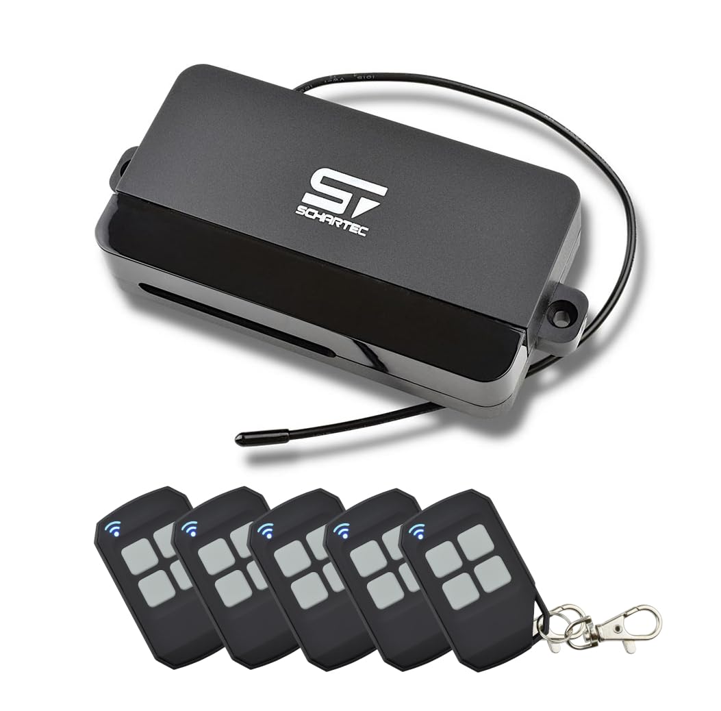 SCHARTEC® Lot de 5 récepteurs radio universels pour motorisation de porte de garage - 433 MHz - Avec 5 émetteurs manuels - Pour entraînement de portail, porte de garage