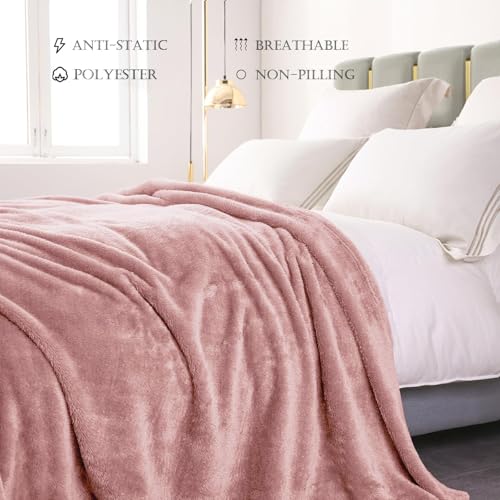 Image of Exclusivo Mezcla Plush Fuzzy Fleece Bed Blanket Queen Size, Super Soft, Fluffy and Warm Blankets for Couch, Bed, All Season (Dusty Pink, 90x90 inches)