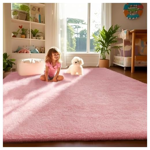 Ophanie Light Pink Area Rugs for Bedroom Girls