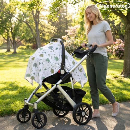 Image of Beatoutou Baby Car Seat Cover，100% Muslin Cotton Carseat Covers for Baby Boy /Girl,UniversalInfant Car Seat Cover for Newborn Summer Essentials,Soft & Breathable(Cute Elephant)