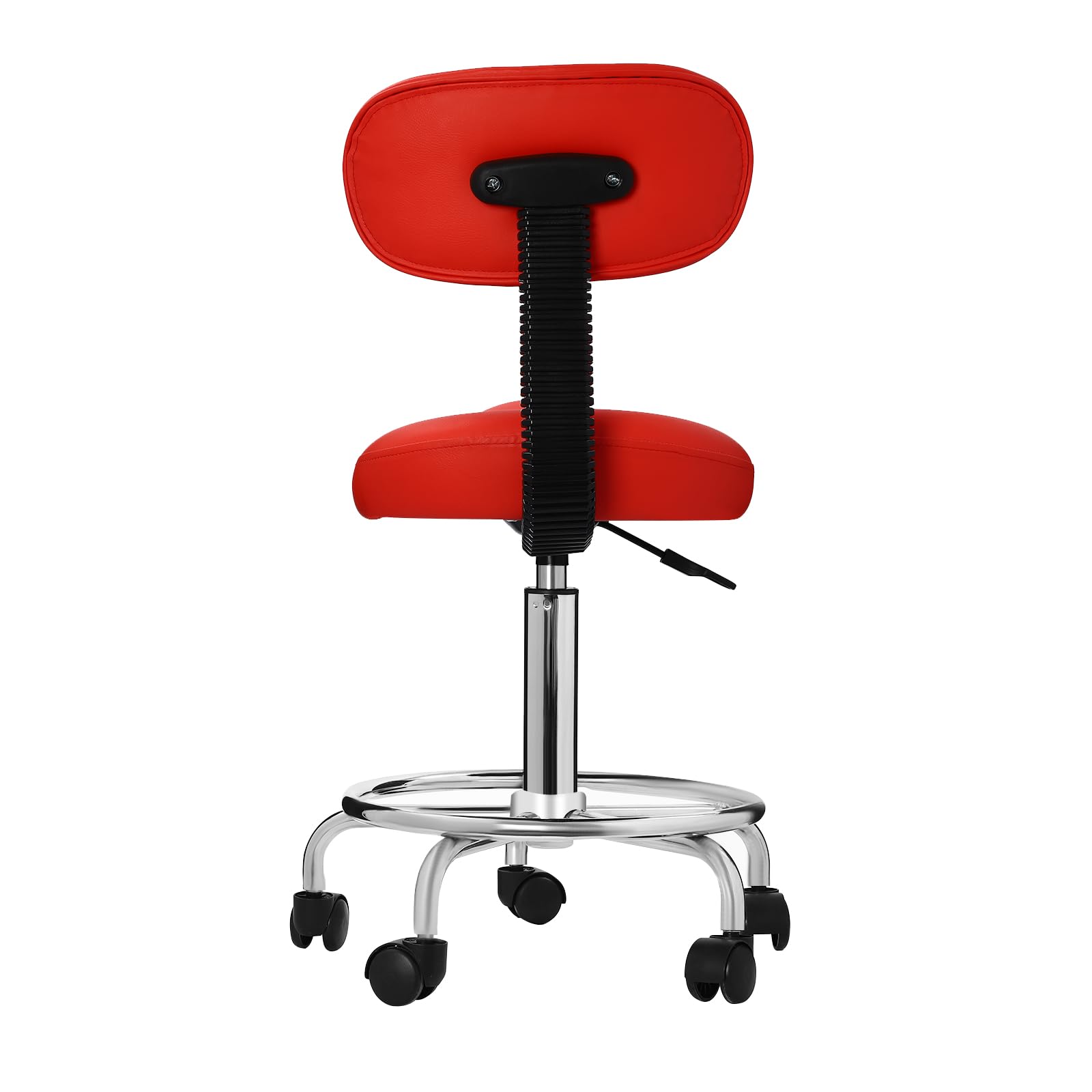 Sgabello da sella ergonomico, con ruote, schienale regolabile in altezza, girevole a 360°, portata massima: 150 kg (rosso)