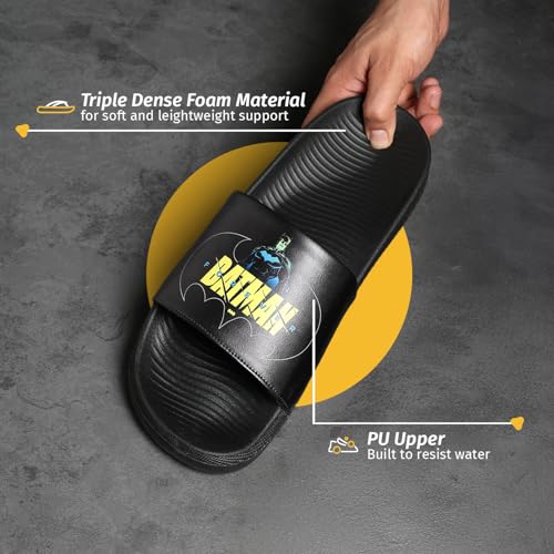 Image of YOHO Sliders for Men | Comfortable and Lightweight Slides | WB Cartoon & Comic Characters: Batman,Superman,Tom & Jerry,Rick & Morty,Big Bang Theory, Friends and Scooby Doo for Boys