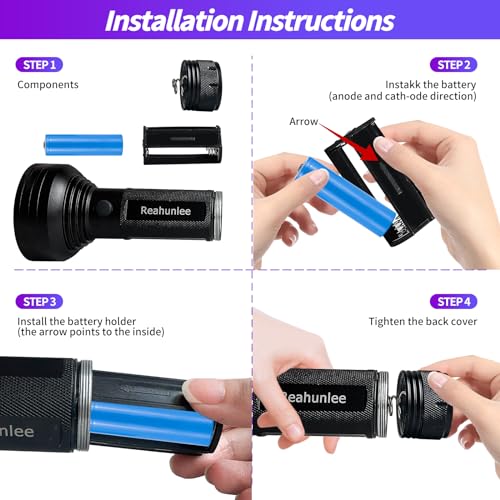 REALHUNLEE Auto Air Conditioner UV Leak Detector Tool Flashlight Oil AC UV Dye Leak Test Detection Kit Pro 68 LED UV Flashlight with Protective Glasses - Thumbnail 6