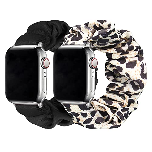 Meideli Lot de 2 bracelets chouchou en tissu imprimé compatibles avec Apple Watch Sery 10 9 8 7 6 5 4 SE, 40/41/42mm size S
