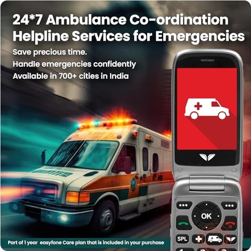 Image of Easyfone Udaan+ 1.8 inch Senior Phone with 20+ Features: Loud Sound, Photo Speed Dial, SOS, Auto-Call Recording, Call Restriction, Includes Care Plan for Quick Ambulance Coordination