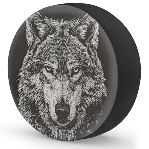 Image of Spare Tire Cover for RV Trailer, Animals Wolf Tire Covers Universal Fit for Travel Trailer Camper Jeep RV SUV Truck Waterproof Wheel Cover (15 inch for Diameter 27 inch - 29 inch),A-677