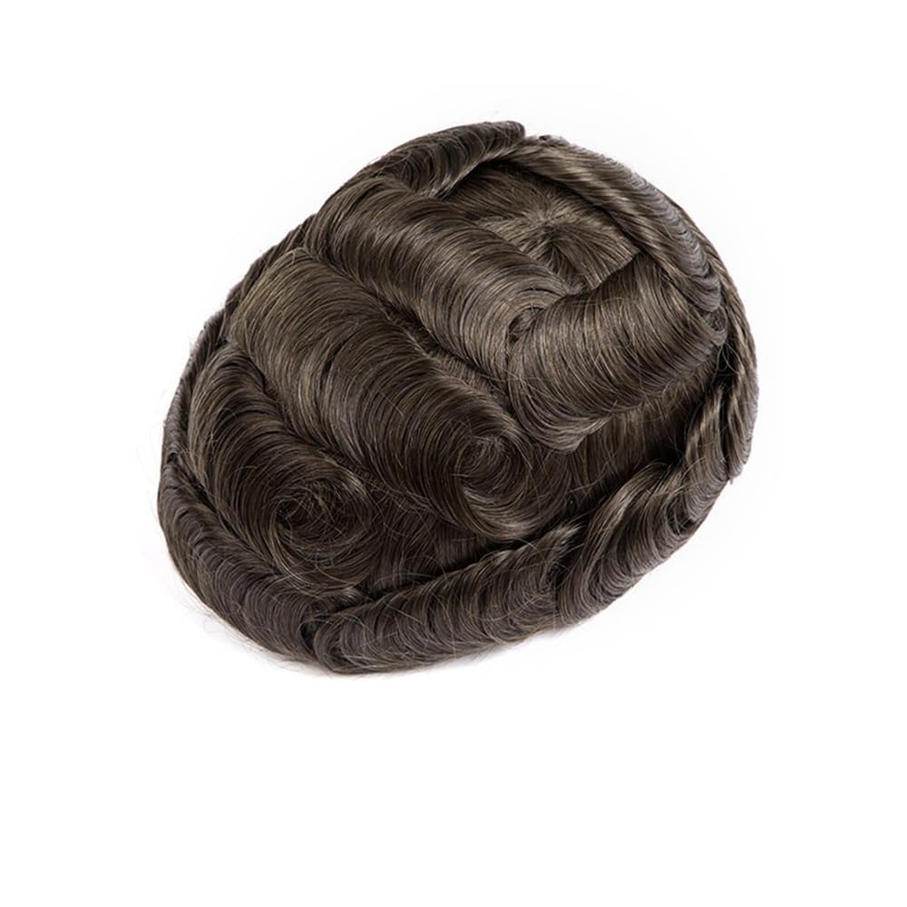 Men's Toupee Sistema di capelli umani da 6 pollici, toupet traspirante in pizzo completo for uomo, n. 5, parrucche da uomo marroni
