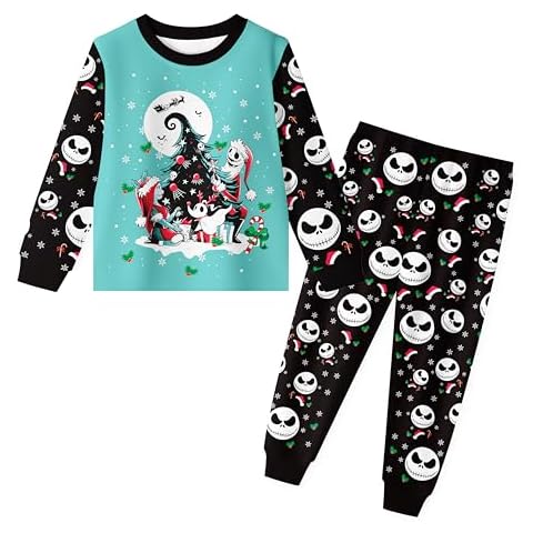 DJYLBV Kids Christmas Cartoon T-Shirt Set Terrifying Christmas Movie Pattern Shirt and Pants Set for 5-12 Years Grey Cover